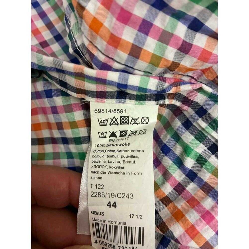 Eterna Modern Fit Men's XL Short Sleeve Button Down Shirt Multicolor CheckCotton - Picture 4 of 7